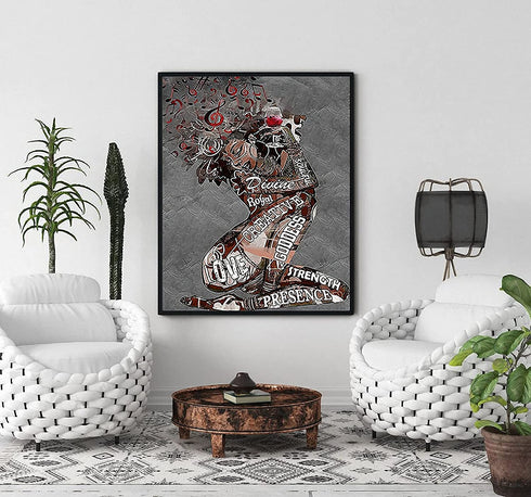 African Black Girls Wall Art Black Queen Wall Art Black Girls Music Hair Art Canvas Poster Black Woman Flower Wall Art Painting Black Queen For Bathroom Living Room Decoration Frameless 16x24 Inch
