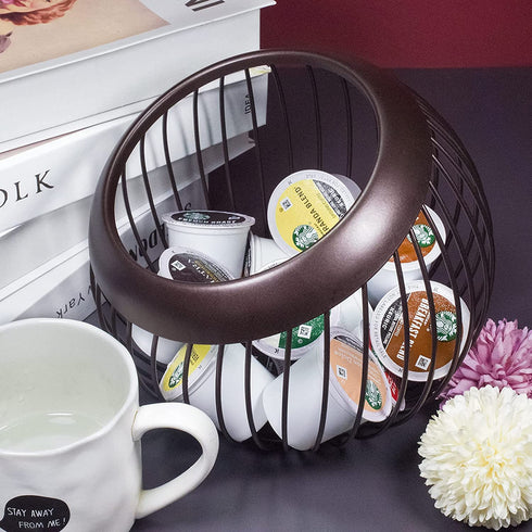 HQzon Coffee Pod Holder, Creamer Holder, K Cup Holders, Countertop Organizer,Tea Bags/Food/Fruit Container, Home Office Kitchen Counter Storage-Large Capacity/Brown Decoration Basket
