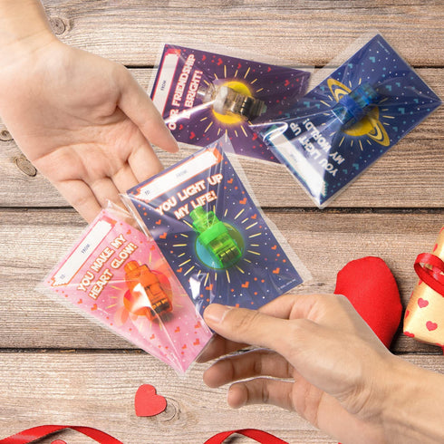 JOYIN 28 Packs Valentines Cards with LED Finger Lights, Light Up Finger Beams Lights Glow in the Dark Toys for Kids Valentines Day Gift Exchange, Birthday Holiday Party Favors