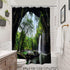 Nature Shower Curtain Polyester, Tropical Cave Waterfall Forest Mountain in National Park Scene Bath Curtains for Shower, Landscape Fabric Bathroom Decor Set with Hooks