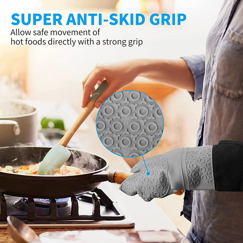 SD SENDAY Silicone Oven Mitts Baking Set, Extra Long 7Pcs Heat Resistant Non-Slip Cotton Lining Gloves with Mini Oven Gloves and Hot Pads Potholders & Brush for BBQ Kitchen Baking Cooking