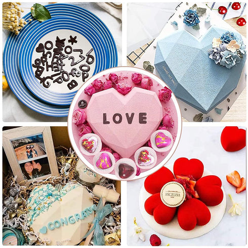 Heart Silicone Molds Chocolate Breakable Heart Mold Diamond Heart Shaped Candy Molds w/ Cupcake Liners Wooden Hammer Number Letter Molds for Chocolate Baking-Gifts for Birthday Anniversary Wedding