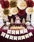 Burgundy Gold Birthday Party Decorations Burgundy Champagne Gold Tissue Pom Pom Happy Birthday Banner Burgundy Birthday Decorations for Women/Fall Birthday Party Decorations/30th Birthday Decorations