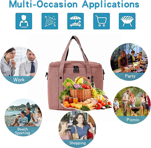 Forems Insulated Lunch Bag For Men/Women ,Reusable Large Adult/Kids Lunch Cooler Box Tote Shoulder Strap For Work Office Picnic Beach Travel Food (Pink)