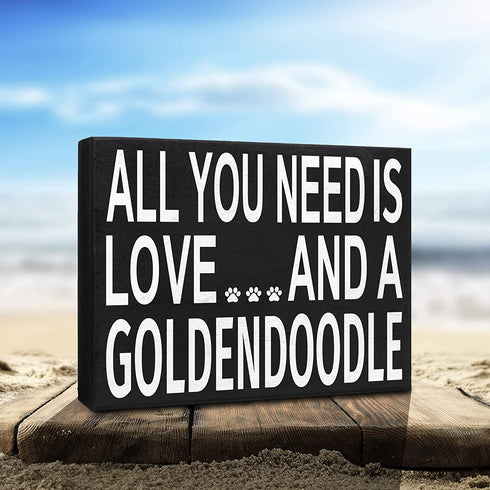JennyGems All You Need Is Love and a Goldendoodle Sign, Goldendoodle Gift, Goldendoodle Decor, Goldendoodle Mom, Box Sign and Wall Hanging, American Made 8x6 Inches