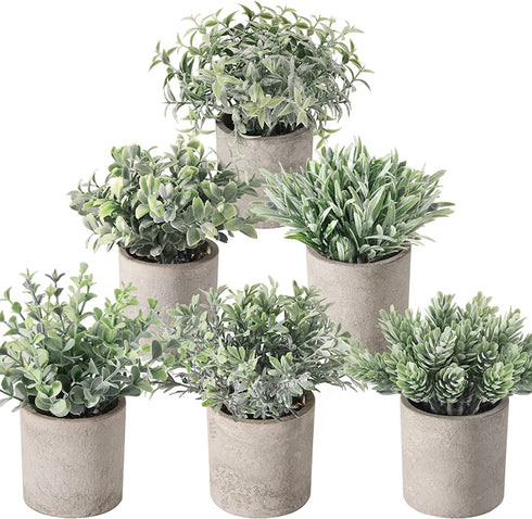 Der Rose 6pcs Mini Potted Fake Plants Small Artificial Plants for Home Farmhouse Bathroom Desk Office Decor