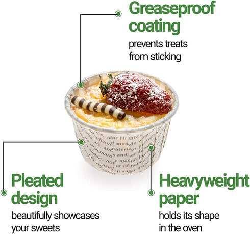 Panificio Premium 1-oz Baking Cups: Small-Pleated Ridge Cups Perfect for Muffins, Cupcakes or Mini Snacks - Black and White Press Print Design - Disposable and Recyclable - 200-CT - Restaurantware
