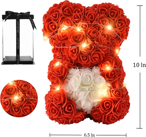 Rose Flower Bear- Rose Bear-Gifts for Girls, Women,mom,Girlfriends,Rose Teddy Bear-10 Gift Box (red, 10inch)