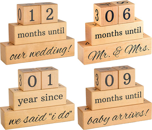 Solid Maple Wood Wedding Countdown, Baby Arrival & Anniversary Blocks - Engagement Gifts for Couples - Bridal Shower Gifts - Wedding Gifts for The Couple - Anniversary for Couples - Bride Gifts