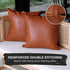 INSPIRED IVORY 18 x 18? Faux Leather Throw Pillow Covers - Set of 2 in Brown Tan - Strong Zippers, Double-Stitched, Vegan - Suits Cognac, Farmhouse, Modern - Tullulah Collection Decorative Cases