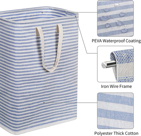 ZERO JET LAG 72L Laundry Hamper with Handles Large Laundry Basket Laundry Bin Collapsable Dirty Clothes Basket Laundry Bag Foldable Dirty Hamper (Striped Blue)