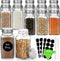 CycleMore 15 Pcs 6oz Glass Spice Jars Bottles, Square Spice Containers with Silver Metal Caps and Pour/Sift Shaker Lid-40 Blank Black Labels,1 Collapsible Funnel,1 Brushes and 1 Pen Included