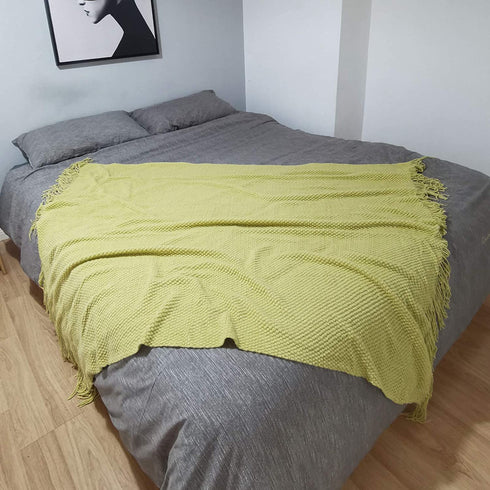 LOMAO Knitted Throw Blanket with Tassels Bubble Soft Lightweight Blanket Textured Lightweight Throws for Couch Cover Home Decor (Lemon Yellow, 50x60)