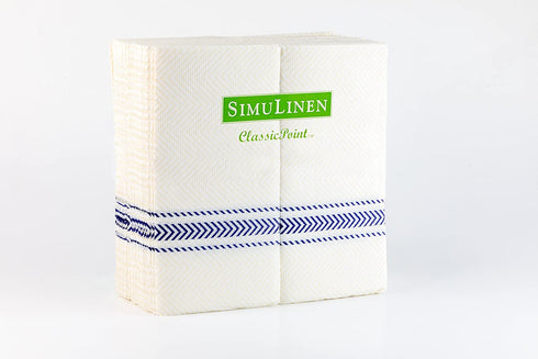 ClassicPoint Dinner Napkins - Blue Bistro Stripe - Decorative & Disposable - Soft, Absorbent & Durable (15.5"x15.5" - Pack of 50)