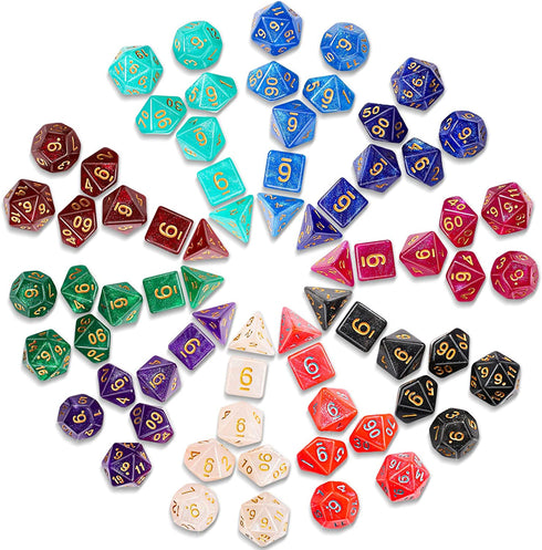 QMay DND Dice Set 10x7 (70 Pieces) Polyhedral Dice for Dungeons and Dragons D&D RPG MTG Role Playing Games with 1 Drawstring Bag