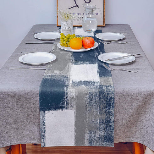 BINGIGO Blue Dining Table Runner 70 inches Long Abstract Navy Blue and Gray Coffee Table Runners for Wedding Birthday Party Thanksgiving Holiday Dinner 13x70inch