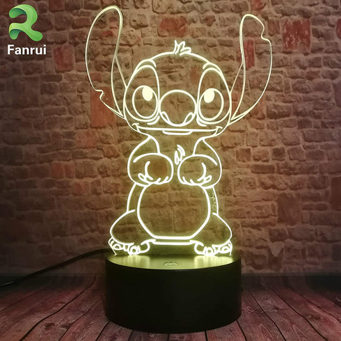 Fanrui Children Anime Animals Stitch - Lilo and Stitch - 3D Cartoon Kawaii Figure Action Lovely 7 Color Change IR Remote Night Lights Home Boys Room Decor Child Kids Friend Xmas Birthday Holiday Gifts