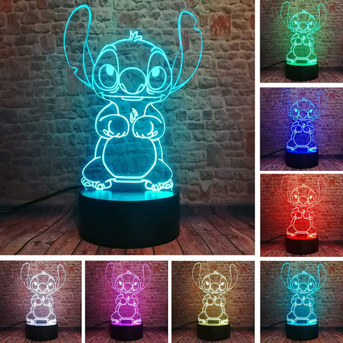 Fanrui Children Anime Animals Stitch - Lilo and Stitch - 3D Cartoon Kawaii Figure Action Lovely 7 Color Change IR Remote Night Lights Home Boys Room Decor Child Kids Friend Xmas Birthday Holiday Gifts