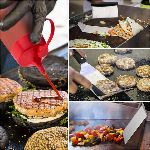 Leonyo 9 PCS Griddle Grill Accessories, Stainless Steel BBQ Metal Spatulas Set, Grilling Tools Kit for Barbecue Flat Top Cast Iron Hamburger Cooking Camping Indoor & Outdoor