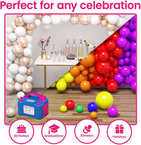 Prextex Electric Balloon Pump - Portable Air Blower Dual Nozzle Balloon Inflator for Fast and Easy Bulk Balloons Filling for Event and Party Decoration (Blue, 110V)