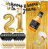 21st Birthday Decorations for Him Her, 21 Years Birthday Decorations with 40 Inch Gold Number Balloons, Banner, 21 Sign Latex Balloon, Fringe Curtains and Cups Foil Balloons