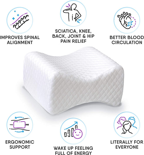 KIWEE Knee Pillow for Back & Hip Pain Relief, Sciatica, Side Sleepers | Orthopedic High Density Firm Memory Foam Leg Positioner Knee Pillow Contour Wedge | Pregnancy, Spine Alignment, Posture Support