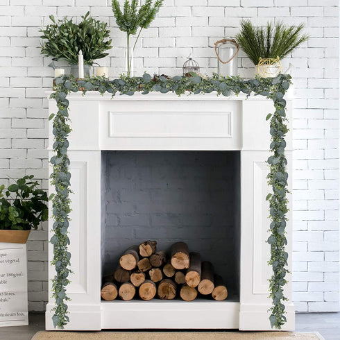 CEWOR 2 Pack 5.5ft Artificial Eucalyptus Garland Spring Garland Fake Greenery Hanging Plants Boxwood Vines for Wedding Home Party Wall Garden Decor
