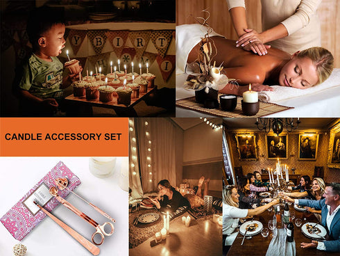 Fumaoln Candle Wick Trimmer Candle Accessory Set, 4 in 1 - Candle Wick Dipper, Wick Trimmer, Candle Snuffer and Plate Tray, Elegant Gifts for Candle & Aromatherapy Lovers - Rose Gold