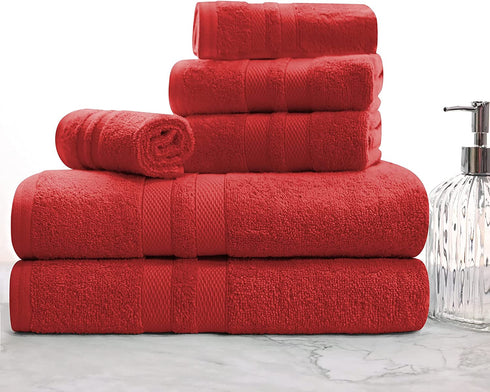 SUPERIOR Cotton Quick Drying 6-Piece Solid Towel Set, Washcloths 13 x 13, Hand Towels 16 x 30, Bath Towels 30 x 52, Maroon