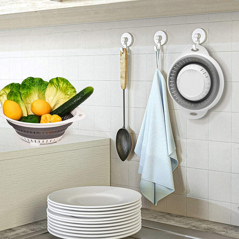 Collapsible Colander, BPA Free Silicone Food Strainer with Plastic Handles, Vegetable and Fruit Can Foldable Colander Strainer Dishwasher Safe - Large