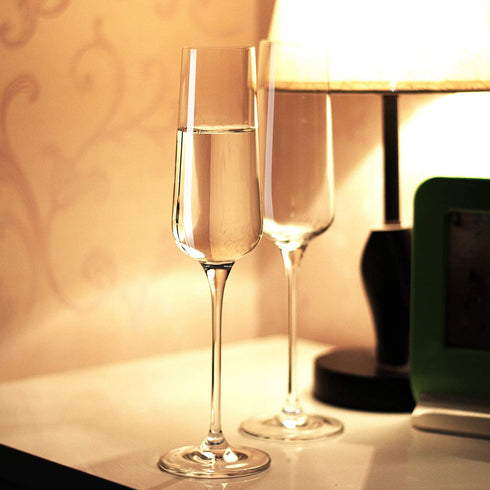 LUXU Champagne Glasses,8OZ,Lead-Free Crystal Christmas Flutes(2pack) with Clear Long Stem -Valentine's Day Birthday Anniversary Ideas for Christmas,Perfect for Wedding,Parties and Bars