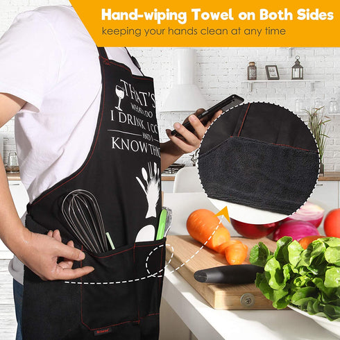 BRITEREE Funny Aprons for Men, Women with Handy Hand-Wiping Towels - Game of Thrones Gifts for Men, Dad, Boyfriend, Husband, Friends, Him - Mothers Day Gifts for Mom, Wife, Her - Kitchen Cooking BBQ Grill Chef Apron with 3 Pockets