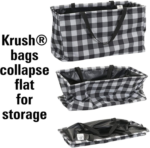 Household Essentials Krush Canvas Utility Tote | Reusable Grocery Bag | Black and White Plaid