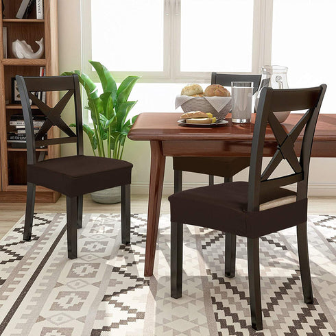 smiry Stretch Jacquard Chair Seat Covers, Removable Washable Anti-Dust Chair Seat Protector Slipcovers for Dining Room, No Rear Covers - Set of 4, Brown