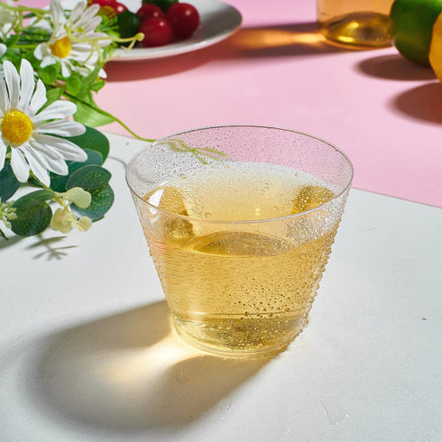 100 Pack 9oz Clear Plastic Cups, POPOPUL Disposable Cups Heavy Duty Plastic Cups Tumblers, Reusable Clear Hard Plastic Cups for Wedding Party, Halloween, Thanksgiving, Christmas