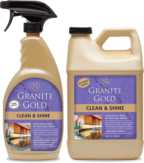 Granite Gold Clean and Shine Spray Value Pack For Granite, Marble, Travertine, Quartz, Natural Stone Countertops & Floors, 24 & 64 Ounce (Set of 2)
