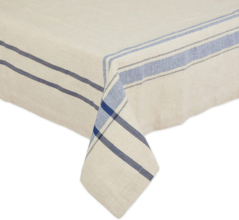 DII Kitchen Essentials Everyday French Stripe Tabletop Collection, Tablecloth, 60x104, Taupe/Nautical Blue