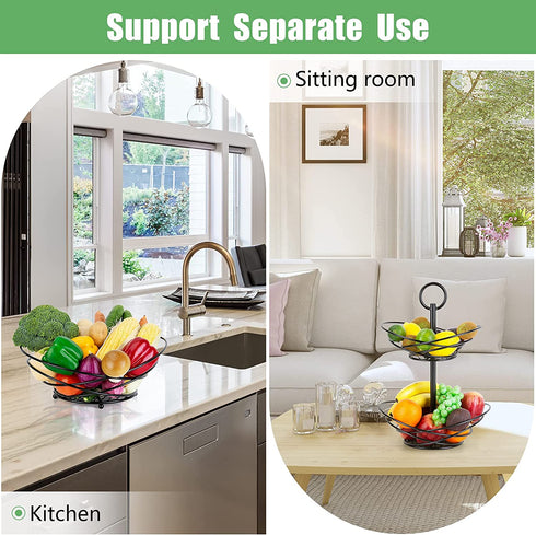 3-Tier Fruit Basket Bowl for Countertop - Homewill Large-Capacity Metal Fruit Bowls for Kitchen Counter | Detachable Fruits Baskets with Handle for Vegetable Banana