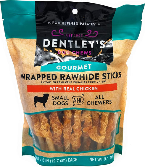 Dentley's Gourmet Wrapped Rawhide Sticks Dog Treats - Chicken 40 Count Per Pack