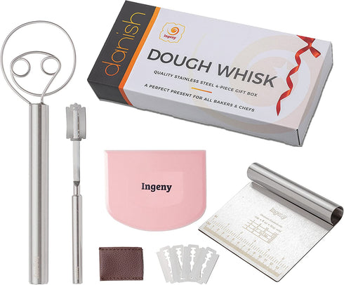 Danish Dough Whisk Bread Lame Set Premium Danish Whisk with Large Dough Hook, Lame Bread Tool with Blades & Pouch, Dough Cutter, Dough Scraper Quality Kitchen Whisk and Bread Baking Supplies