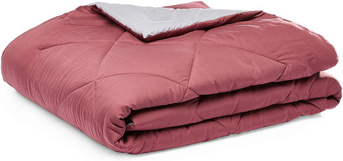 Amazon Basics Reversible, Lightweight Microfiber Comforter Blanket - Twin/Twin XL, Burgundy / Gray