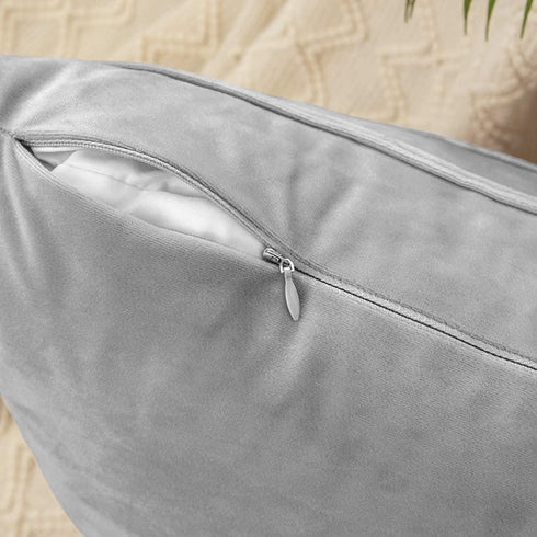 MIULEE Decorative Velvet Throw Pillow Covers Soft Solid Pillowcases Striped Lumbar Square Cushion Covers for Couch Sofa Bed Living Room 18x18 inch, Pack of 2, Grey