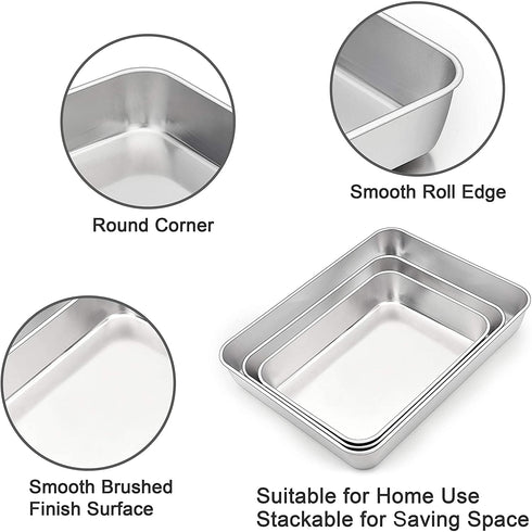 TeamFar Lasagna Pan Set of 3, 12…–? & 10¼? & 9…–?, Rectangular Cake Pan Deep Baking Sheet Pans Stainless Steel for Lasagna Cake Brownie, Healthy & Heavy Duty, Sturdy & Dishwasher Safe