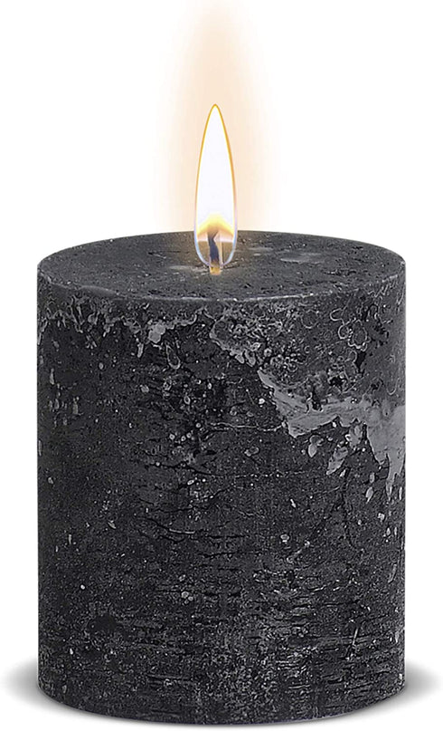 BOLSIUS Rustic Anthracite (Black) Unscented Pillar Candles - 2.75" X 3.25" Decoration Candles Set of 3 - Clean Burning Dinner Candles for Wedding & Home Decor Party Restaurant Spa- Aprox (80x68m)