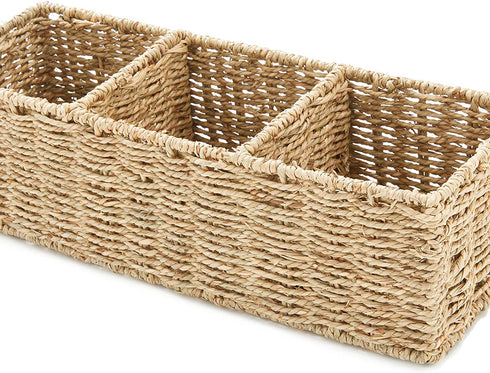 Americanflat Hand-Woven Seagrass Bathroom Storage Basket for Toilet Tank Top - Countertop Organizer, 16.5 L x 6 W x 5 H inches, 3 Compartments