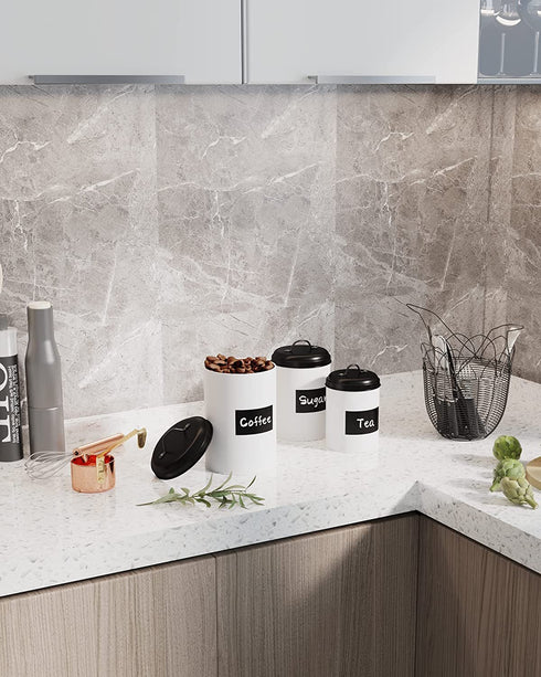 LF Likefair Farmhouse Kitchen Canisters Set of 3,Food Storage Containers for Home Kitchen, Tea, Herbs, Sugar, Salt, Coffee, Flour, Herbs (White & Black)