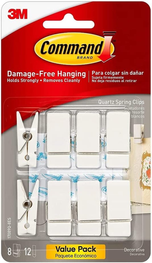 Command Spring Clips, Quartz, 8-Clips, 12-Strips, Decorate Damage-Free