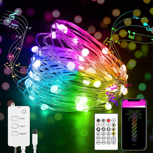 Halussoer Smart Fairy String Lights, 32.8Ft 66Led Fairy Lights Plug in, Music Sync App Control Twinkle Lights with Remote, RGB Firefly Lights for Bedroom Room Party Birthday Patio Christmas Decor
