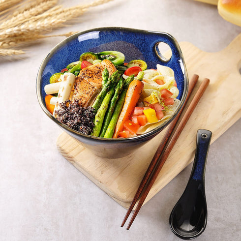 WHJY 20oz Ceramic Japanese Ramen Bowl set,with Chopsticks & Spoon, Porcelain Bowl for Soup, Noodle, Udon and Soba, Noodle Bowl