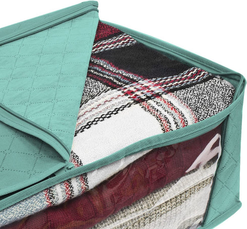 Sorbus Foldable Storage Bag Organizers, Large Clear Window & Carry Handles, Great for Clothes, Blankets, Closets, Bedrooms, and More (3-Pack, Teal)
